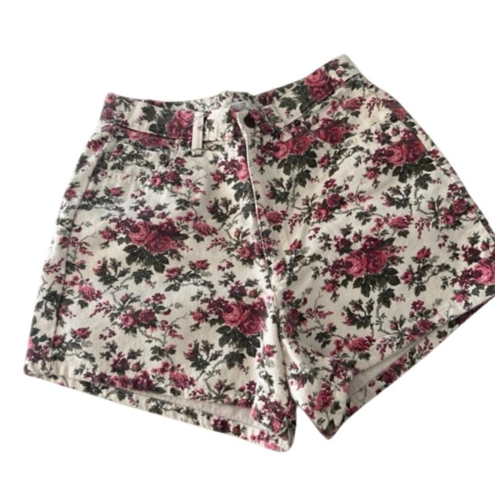 RARE VTG 80s merona floral white denim high waisted shorts sz 7/8